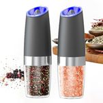 PEIPU Electric Pepper and Salt Grinder, Seasoning Mill,Adjustable Coarseness,with LED Light,One Hand Automatic Operation, Stainless Steel
