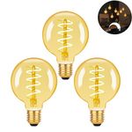 DSLebeen E27 Vintage Light Bulbs: G80 Dimmable Edison Screw Bulb Decorative Spiral Filament LED Globe Bulbs, 4W 350lm Retro Amber Glass Warm White Lighting 2200K, 40W Equivalent, Pack of 3