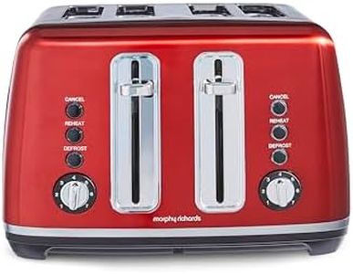 Morphy Richards Accents Toaster 4 Slice Toaster, Variable Browning, Wide Slots, High Lift, Illuminated Buttons, Removable Crumb Tray, Cancel, Reheat, Defrost, Integrated Cord Storage, Red, 242048