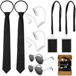 Dreamtop 8 Pcs Agent Costume Set, Secret Security Guard Costume ID Badge Prop with Protective Case Adjustable Pretied Zipper Tie Earpiece and Black Sunglasses for Men Halloween Cosplay Party Dress Up