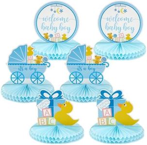6 Pack Boy Baby Shower Table Decorations, Yellow Duck Honeycomb Centerpieces (8.25 x 7.5 in)