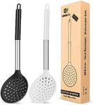 Kitchen Ladle Strainer Set of 2 Large Slotted Spoon with High Heat Resistant BPA Free Non Stick Cooking Skimmers For Draining and Frying (Black-White)