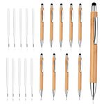 cobee Stylus Tip Bamboo Ballpoint Pen with Refill, 1.0mm Retractable Ball Point Pens Medium Point Pen Black Ink Stylus Pen for Touch Screens School Office Supplies(10pcs Pen+10pcs Refills)