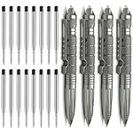 Origin-Joy 4 Pack Tungsten Steel Military Tactical Pen Set, Multifunctional EDC Self Defense Pen With 16 Ballpoint Refills (Gray)