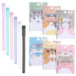 6Pcs Cute Sticky Notes with 6Pcs Gel Ink Cat Pens,Cute Pens Cute Cartoon Animal Sticky Notes,Kawaii Stationary Self-Adhesive Note Pads for Pet Lovers Office Kawaii School Supplies