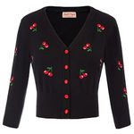 Belle Poque Women's 1950s Pin Up Vintage Inspired Embroidery Cardigan Sweater Coat Black Size XL