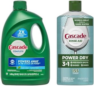 CASCADE Complete Gel Dishwasher Detergent, Fresh Scent, 120 Fl Oz with Cascade Power Dry Dishwasher Rinse Aid, 16 fl oz