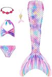 Mermaid Tail Swimsuit for Swimming Mermaid Tails for Girls Cola De Sirena para Niñas Princess Bikini Bathing Suit Set(No Monofin)