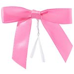 100-Pack Twist Tie Bows for Crafts, Pre-Tied Satin Ribbon for Gift Wrap Bags, Party Favors, Baked Goods, Cookies, Mini Bowties for Hair Decorations (2.5x3 in, Pink)