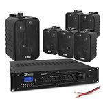 6x 4" Wall Mount Speaker PA System with Bluetooth Mixer Amplifier - 100V Background Audio Kit for Cafe, Restaurant, Bar & Shop - Compact Black Speaker Set