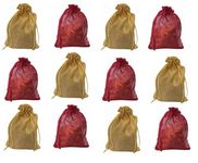 Krisah 12pcs Satin Mesh Unisex Self Design Potli Bags (Multicolor) 23 X 18 Cm