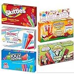Ice Pops Freezer Bar Variety Pack | 1 Box Each of Jolly Rancher, Warheads, Sonic, Sunkist and Skittles Popsicles | Bundle with Ballard Cold Treats Recipe Card