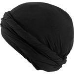 XYIYI Black Silk Satin Lined Turban Head Wrap for Men Women, Pre-Tied Head Scarf Skull Cap Sleeping Bonnet Hair Cover