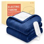 HOMLYNS LuxeHeat Heated Blanket Electric Blanket, Soft Flannel Sherpa Heated Throw, Heating Blanket with 5 Heat Settings, 3 hrs Timer Auto Shut Off (50x60 inches, Navy)