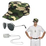 SKHAOVS 3 Pieces Army Fancy Dress Set Solider Aviators Military Cosplay Pilot Costume with Camouflage Hat Sunglasses Dog Tag for Adults Cosplay Dress up Halloween Theme Party Costume Role Play (3pcs)