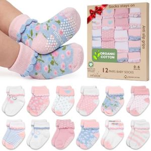 Baby Socks 12 Pairs - Non-Slip Infant Grip for Newborns & Toddlers 0-6 Months, Boys & Girls, Safe for Walking