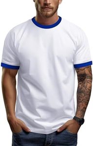 Zengjo Men's Ringer Tee Crewneck Athletic T Shirts Short Sleeve Sport Shirt for Men(White/Royal Blue,M)