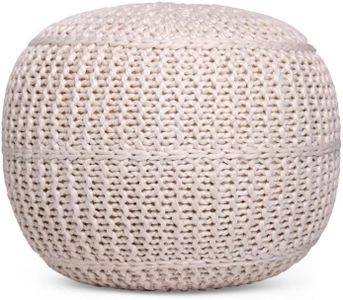 BIRDROCK HOME Round Pouf Foot Stool Ottoman - Knit Bean Bag Floor Chair - Cotton Braided Cord - Great for The Living Room, Bedroom and Kids Room - Small Furniture (Light Natural)