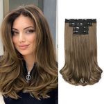 REECHO Clip in Hair Extensions, 4PCS Lace Weft Hair Extensions 14" Short Wavy Hair Extensions Invisible Hair Extensions Clip Ins Natural Soft Hairpieces for Women, Light Ash Brown with Highlights