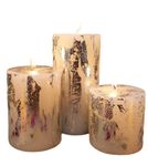 Floryn Decor Set Of 3 Metallic Pillar Candles Decoration Dinner Wedding Party Candles Perfect Use For Home Decor - Church-Spa Candle, Restaurant | Smokeless & Dripless |Unscented| (Silver Dust)