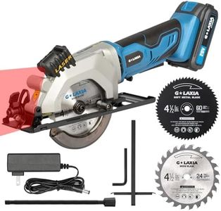 G LAXIA Mini Circular Saw, 4-1/2" 3400RPM Cordless Circular Saw with Laser Guide, Rip Guide, Compact Hand Saw with 2Pcs blades（24T+60T), Max Cutting Depth 1-11/16"(90°), 1-1/8"(45°)