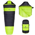 Hacer Khardunga La Camping Sleeping Bag with Secret Pocket Mummy Shape 210T Polyester +6 to +15 Degree Winter Hiking Trekking for Baby, Adults Men & Women (7 Ft, 1.2 KG, Light Green & Black)