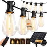 Patifaire Solar String Lights Outdoor Waterproof, 180FT 78 LED S14 Shatterproof Edison Bulbs, 2FT Spacing, 3 Modes, Dimmable, Timer, USB Solar Powered Hanging Patio Lights for Outside, Backyard, Porch