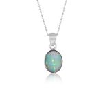 InfinityGemsArt Genuine Ethiopian Opal Gemstone Dainty Pendant Necklace, Natural Crystals, October Birthstone, Fire Opal, Healing Stones, Charming Women Jewelry in Rhodium Plated 925 Sterling Silver 18 inch