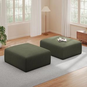 40" Square Stuffed Ottoman Pouf for Sofa Couch, Corduroy Poufs with Foam Chunk Filling, Furry & Fluffy Pouf Footstool Movable Ottoman. 40*31 Floor Poufs Foot Rest for Living Room, Green(2 Piece Set)