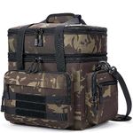 Hxy Ang Expandable Tactical Lunch Box for Men, Large Insulated Lunch Bag with Shoulder Strap, Dual Compartment Cooler Bag, Lunchbox for Adult Work Camping Picnic (Black-Camo, 19L)