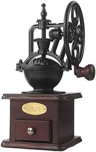 MOON-1 Manual Coffee Grinder Antique Cast Iron Hand Crank Coffee Mill With Grind Settings & Catch Drawer ，120 x 120 x 260mm..