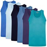 Keanu Mens Fitted 100% Cotton Vests Pack of 6 - Blue Mix (Large)