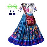 Princess Dress Up Costume Mribel Magic Family Encanto Cosplay Cartoon Clothes with Accessories Set for Little Toddler Girls Halloween Birthday Party Size 6 7 Years Blue