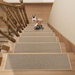 Stair Treads Carpet 4 pcs for Wooden Steps with Non Slip Rubber Backing, 100% Polyester Soft Stairs Resistant Indoor Skid Runner Safety Rugs for Kids Elders and Pets 30" * 8" (Brown)