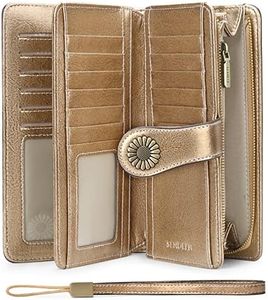 SENDEFN Wallets for Women Genuine Leather Credit Card Holder with RFID Blocking Large Capacity Wristlet, 1-Wax-Gold, Large Capacity Wallet