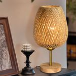 HHMTAKA Bedside Table Lamp with Double Layer Bamboo Lampshade Wooden Base Bedroom Lamp Handmade Decorative Night Light with E27 Bulb for Bedroom Home Weddings Parties Patio