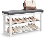 SONGMICS Bamboo Shoe Bench, 3-Tier Shoe Rack, Stable Shoe Organizer for Entryway, Living Room, Bench Seat Holds Up to 300 lb, 11.4 x 35.4 x 19.3 Inches, White and Gray ULBS904W01