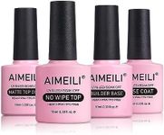 AIMEILI Hema Free Gel Nail Polish, Cruelty Free, Vegan, No Wipe Top Coat, No Wipe Matte Top Coat, Base Coat and Builder Base for Nails Gel Set