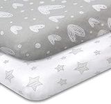 Travel Crib Fitted Sheets (42" X 24") Compatible with Guava Lotus, Cosco Easy Go, Baby Bjorn, Dream on Me Travel Crib Light Playard, Ultra Soft Jersey Cotton, Grey Print for Baby, 2 Pack