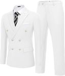 COOFANDY Men's 2 Piece Double Breasted Suits Slim Fit Tuxedo Jacket and Dress Pants Set for Wedding Business Prom White