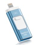 ROSPE USB Stick 128GB for iPhone, MFi Certified Lightning Memory Stick, 3-in-1 Flash Drive for iPhone/iPad/Android/PC, USB 3.0 High-Speed Photostick Thumb Drive Transfer Photos Videos, Grayish Blue