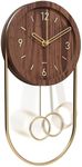 Driini Decorative Wall Clock with Pendulum (Dark) – Modern Wood, 3D Gold Numbers, Metal Frame – Small, Unique Wall Clocks for Living Room Decor or Bathroom - Battery Operated, Silent, Non-Ticking