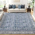 JINCHAN Area Rug 8x10 Persian Rug Blue Rug Traditional Washable Rug Retro Accent Rug Indoor Floral Print Floor Cover Non Slip Carpet for Bedroom Living Room Dining Room Laundry Room