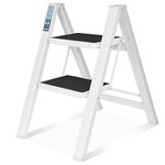 2 Step Ladder, SPIEEK Folding Step Stool with Wide Anti-Slip Thickened Pedal, Foldable Ladder 330 Lbs Capacity, Kitchen Step Stool for Adults, Lightweight Folding Ladder, White