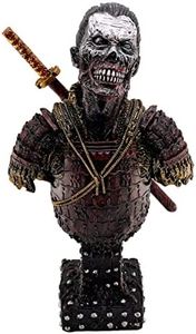 LOOYAR Resin Undead Japanese Samurai Zombie Bust Statue Sculpture Ornament Figurine Craft for Home House Living Room Porch Decoration Office Desk Desktop Table Arrangement Gift (Red)