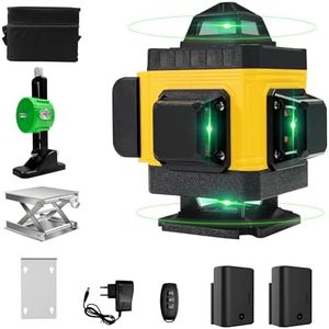 Nivel Laser Autonivelante 360°x 4 Verde Grados 16 líneas de alta precisión Nivelación Profesional automática Recargable 2batería Exterior Obra Mag