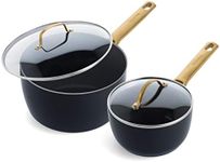 GreenPan Reserve Hard Anodized Healthy Ceramic Nonstick, 1.5QT and 3QT Saucepan Pot Set with Lids, Gold Handle, PFAS-Free, Dishwasher Safe, Oven Safe, Black