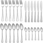 Cutlery Flatware Set，24 Piece Silverware Set with Gift Box Stainless Steel Tableware Dinnerware Sets Knife Fork Spoon, Service for 6 Multipurpose Use Safe for Home Kitchen Party - Silver