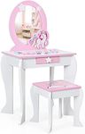 GYMAX Kids Vanity Table and Stool, 