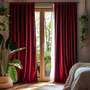 COLLACT Velvet Blackout Curtains 108 Inches Long for Bedroom Red Thermal Insulated Room Darkening Curtains for Living Room Luxury Soft Privacy Rod Pocket Extra Long Window Drapes 2 Panels Burgundy